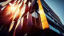 Modern Office Building In Sunset Light, Low Angle View, Toned.generative Ai