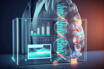 Futuristic medicine research gene therapy health analysis laboratory chemistry illustration, Generative AI	