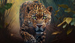 Realistic illustration of a jaguar stalking its prey. Generative AI