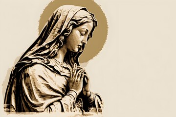 Wall Mural - Background of Mary Mother of Jesus Christ. Wallpaper illustration. Side view with copy space for text information or content. Concept of religion, religious. Generative AI.