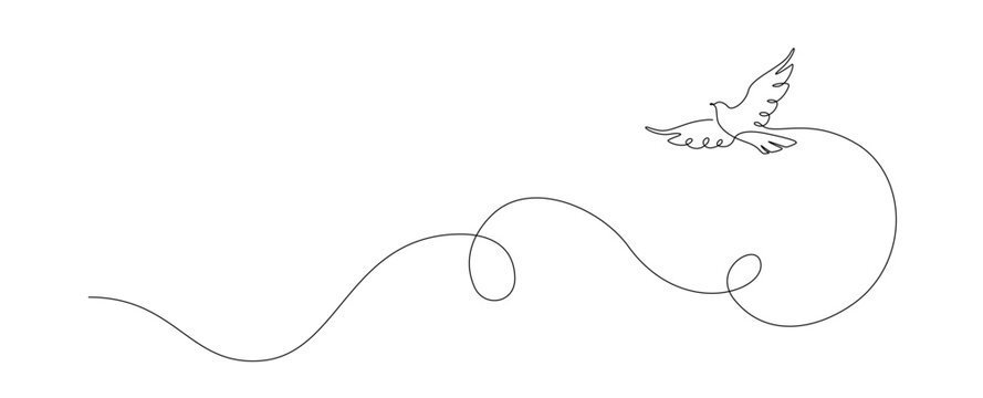 flying dove in one continuous line drawing. bird symbol of peace and freedom in simple linear style.