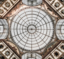 architecture: ceiling of the landmark galleria de vittorio emanuele ii in the piazza de duomo in mil