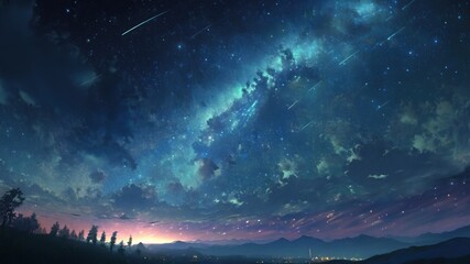 Wall Mural - Night sky with stars and clouds. Space art background. Dreaming of stars surreal illustration wallpaper. Generative AI.