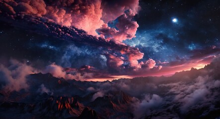 Wall Mural - Night sky with stars and clouds. Space art background. Dreaming of stars surreal illustration wallpaper. Generative AI.