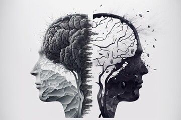 Wall Mural - double exposure image of human brain on gray background idea double exposure, created with generative ai