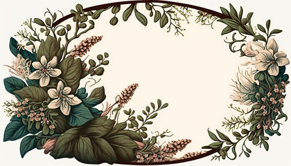 Delicate Botanical Oval Frame with Space for Copy