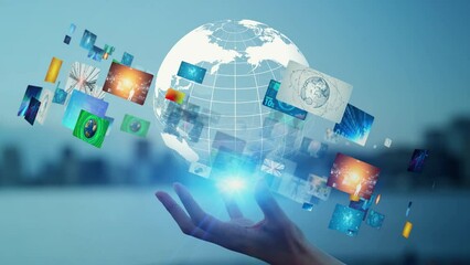 Wall Mural - global digital contents concept. social networking service. streaming video. nft. non-fungible token