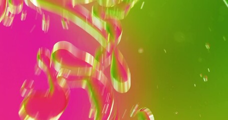 Sticker - Animation of bubbles moving on pink and green background with copy space