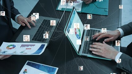 Poster - Group of people working in office and international communication network concept. Multinational people community. Human resources.