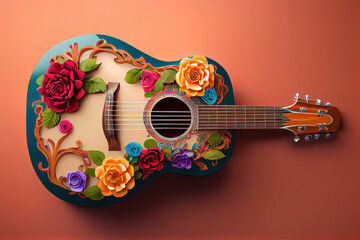 Wall Mural - Red roses and a violin. Generative Ai