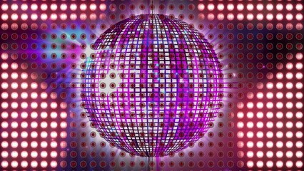 Wall Mural - animation of neon stars over disco ball and spots
