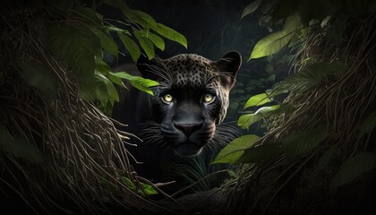 Wall Mural - leopard hiding in the forest. created with generative ai.