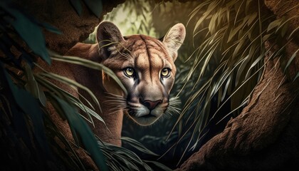 Wall Mural - puma hidden in the forest. created with generative ai.