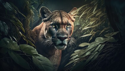 Wall Mural - puma hidden in the forest. created with generative ai.