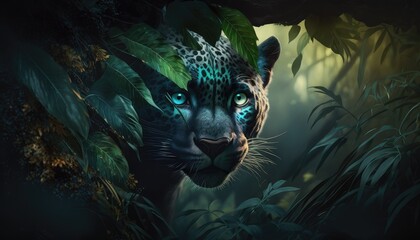 Wall Mural - leopard hiding in the forest. created with generative ai.