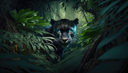Wall Mural - leopard hiding in the forest. created with generative ai.