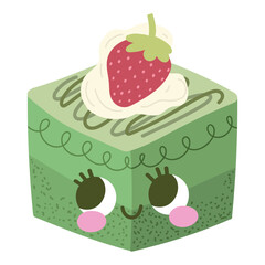 Poster - matcha cake with fruit cartoon