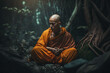 Generative ai illustration of Buddhist monk in meditation in jungle forest
