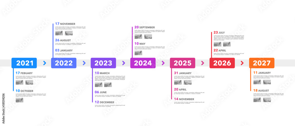 Business infographics 7 years on timeline diagrams. Milestone ...