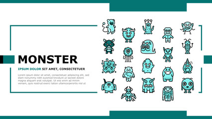 Wall Mural - monster funny cute alien landing header vector