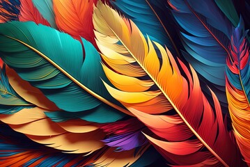 Wall Mural - Close-up of a beautiful backdrop made of feathers. Dimensional image Generative AI