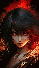 Wall Mural - Fiery Anime Girl, Generative AI