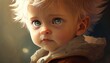 Generative AI Adorable innocent cute kid with wide eyes Illustration 