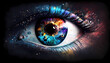 Capture the essence of a galaxy in a stunning illustration of an eye. digital art . generative AI.illustration