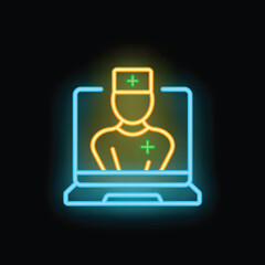 Wall Mural - Online doctor icon outline vector. Medical card. Finance medicine neon color isolated on black