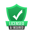 Licensed and insured vector icon with tick mark. Protection icon vector. Shield icon vector. Data secure. Vector illustration