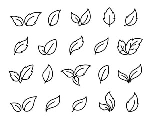contour black leaves branches set icons silhouette