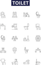 Toilet Line Vector Icons And Signs. Lavatory, Sink, Porcelain, Plumbing, Commode, Washroom, Urinal, Drain Outline Vector Illustration Set
