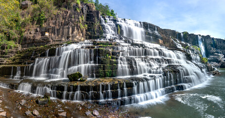  View scene stunning waterfall in the rainforest Pongour near Da Lat city, Vietnam