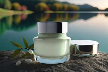 Skincare moisturizer for sensitive skin on a background of water clean beauty, cosmetics, and luxury body care concept. Natural skin care technology. Generative AI