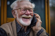 © 1by1step - Generative ai illustration of Senior man's talking happily with his smart phone