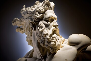 Zeus the god's profile (Jupiter). the thunder and sky's lord as well as the monarch of the Olympian gods. outdated statue. Generative AI