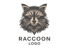 Vector Portrait, Stencil Of A Cute Funny Raccoon. Logo, Icon Or Sticker. White Isolated Background.