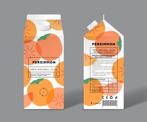 Wall Mural - Persimmon juice. Template packaging design. Whole and cut transparent fruits.