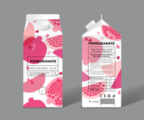 Wall Mural - Pomegranate juice. Template packaging design. Whole and cut transparent fruits.