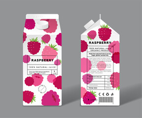 Wall Mural - Raspberry juice. Template packaging design. Transparent berries.