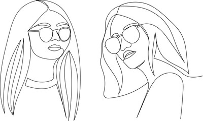 Wall Mural - portrait of a woman with glasses line drawing, sketch, outline vector