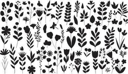 Canvas Print - set of plants, flowers silhouette