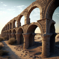 Sticker - Iluustration of a Roman aqueduct. Generative AI.	
