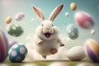 Illustration of a happy easter bunny and eggs. (Generative AI)