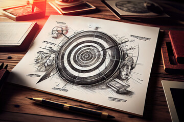 Wall Mural - Abstract arrow on target circle as continuous line drawing on white background. Generative Ai