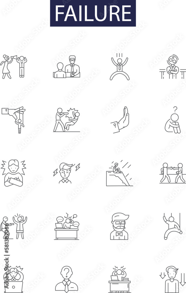Failurelinein Hand Failure line vector icons and signs. Defeat, Error, Setback, Flop ...
