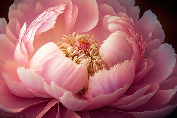 Wall Mural - pink shakuyaku (chinese peony, paeonia lactiflora) flowerhead in bloom, captured in close up macro. 