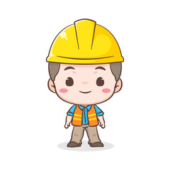 Cute Contractor or architecture Cartoon Character standing and smiling. People Building Icon Concept design. Isolated Flat Cartoon Style. Vector art illustration