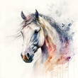White horse in colorful watercolor style illustration - Generative AI