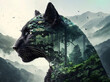 Double exposure of a black panther and the rain forest - Generative Ai